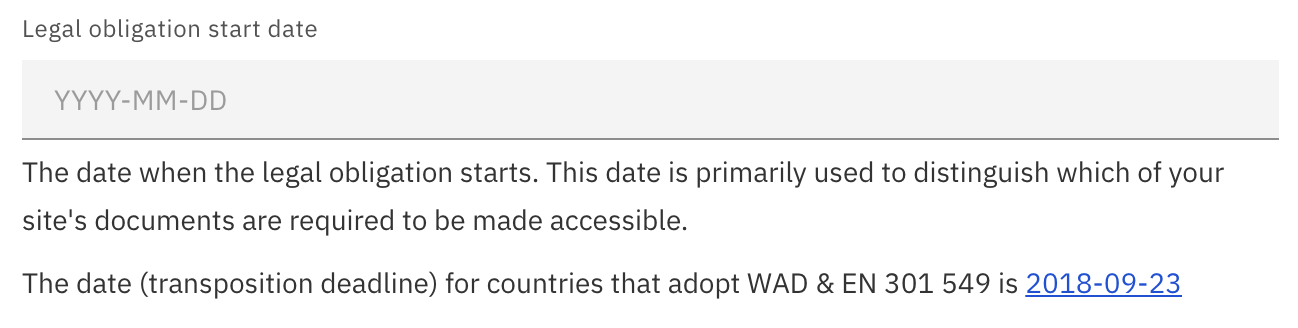 Screenshot of how legal obligation start date is set
