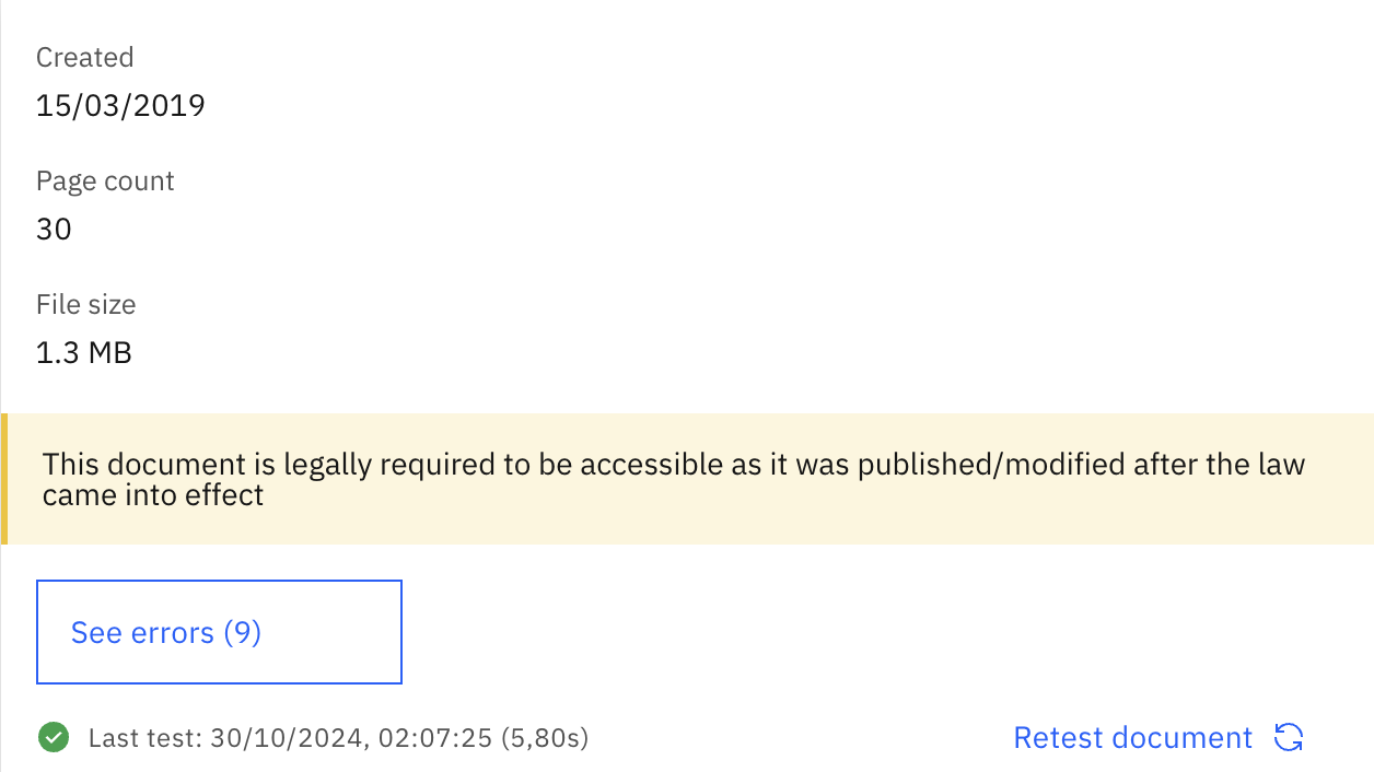 Screenshot of an example document from 2019 on a site that needs to be compliant since 2018