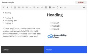 Screenshot of Markdown usage in Accessibility Cloud manual tests