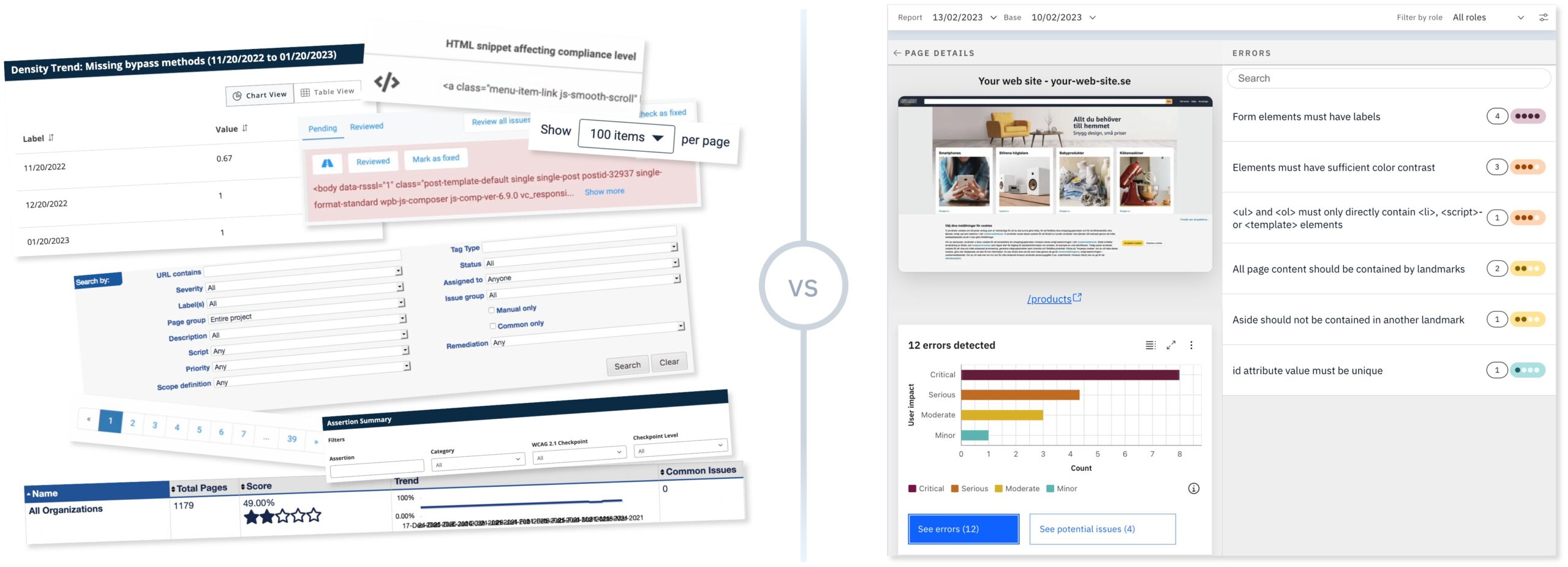 better-design Screenshots of badly design accessibility services, busy interfaces which are full of jargon versus Accessibility Cloud's intuitive and easy-to-use user interface