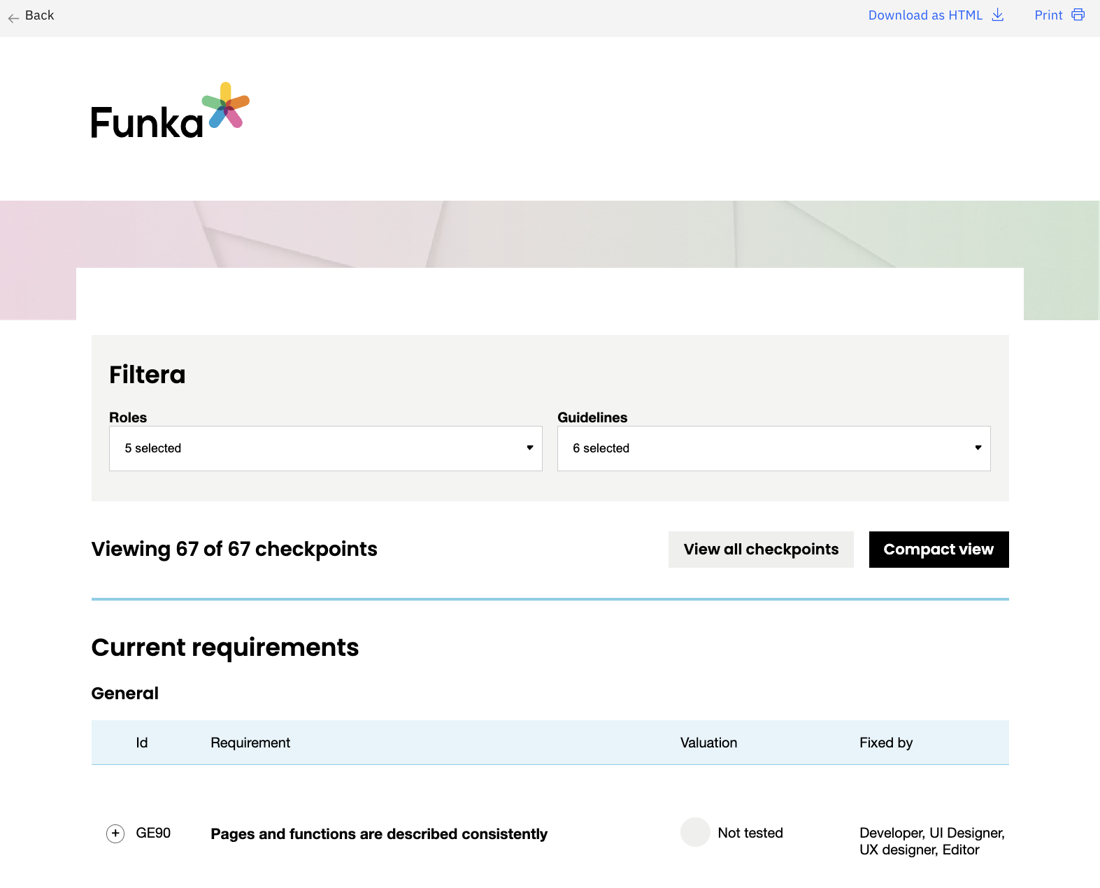 Screenshot of a custom report template from Accessibility Cloud