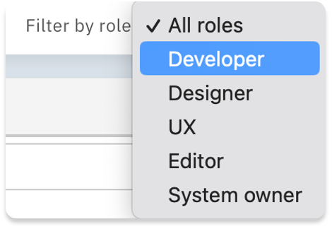 Screenshot of filter by role user interface component in Accessibility Cloud